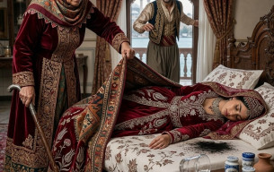 Düğünün ertesi sabahı, kayınvalide elinde bastonla gelini uyandırmaya geldi.